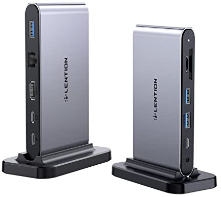 LENTION USB C Dockingstation mit 4K@60Hz HDMI, USB3.2 Gen.2 in 10 Gbps, SD 4.0 Kartenleser, Gigabit Ethernet, 100W PD und AUX 3.5mm-Output, für Neues MacBook Pro/Air/Laptops mit Vollständigem USB-C