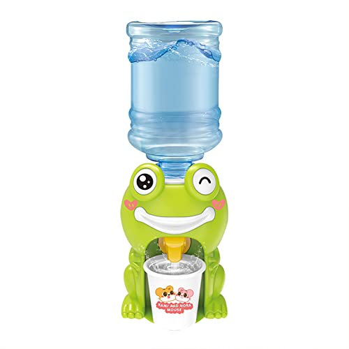 JAWSEU Mini dispensador de agua de juguete, mini dispensador de agua de rana con cubo de agua potable, dispensador de bebidas, juguete de simulación, accesorios para casa de muñecas para niños