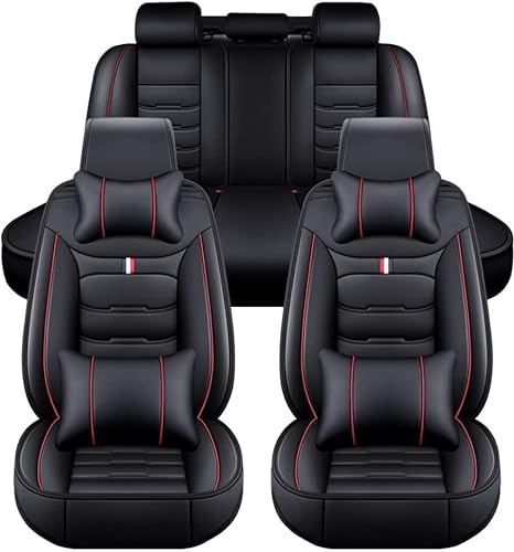 Auto Sitzbezüge für Ford S-MAX 2015-2022, PU Leder Allwetter Komfortabler Wasserdichtes Sitze Vorne und Hinten Autositzbezug, Auto-Zubehör Innenraum,Luxurious_Set-E_Black_Red