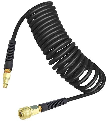 YOTOO Druckluftschlauch PU 5m lang 6mm ID X 11mm AD mit 1/4 Zoll-Deutschland-Schnellkupplungsanschlüssen, Biegebegrenzer, Schwarz