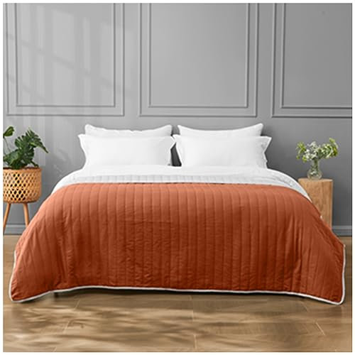 GC GAVENO CAVAILIA Reversible Pinsonic Quilted Bedspreads Bed Throw Double Size - Grey Bedspread Large For Sofa Bed Cover - Embossed Quilt Coverlet Rust Blanket, 150X200 Cm