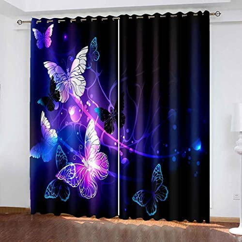 Vorhang Kinderzimmer Lila Tierschmetterling Kinder Vorhänge Mit Ösen Polyester Gardinen Thermovorhang Blickdicht Ösenschal Kindergardinen 280 (B) X 250 (H) cm Für Wohnzimmer,2Er Set