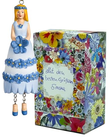 Fiebiger Floristik Blumen-Mädchen Vergissmeinnichtmädchen blau gemischt zum Hängen Elfen-Dekofigur Flower Fairy Figur Blumenfigur Skulptur Blumenkinder in Geschenk-Box