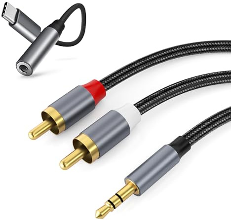 BORLTER CLAMP 3,5mm auf RAC Lotus Kabel zweigeteilt mit USB C Audiokabel Adapter, AUX auf RAC Audio Adapterkabel, geeignet für Auto Handy, Audio Klinke Adapter