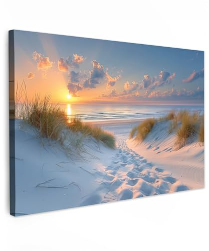 MuchoWow© Bild auf Leinwand Schlafzimmer Bilder Badezimmer Wand Deko | 90x60 cm - Wohnzimmer Modern Wanddeko Bilderwand Geschenk Sonnenuntergang - Strand - Natur - Meer - Sommer