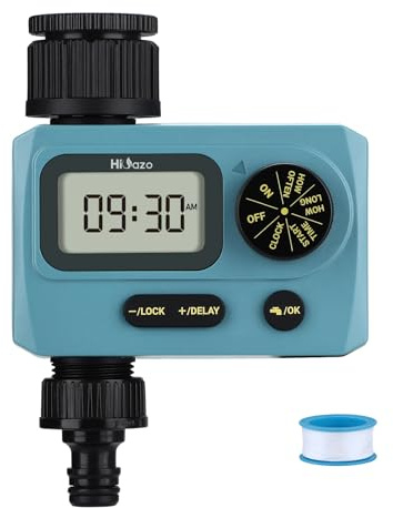HiOazo Water Timer for Garden Hose, Programmable Water Faucet Timer with Rain Delay, Automatic and Manual Watering, Low Battery Protection
