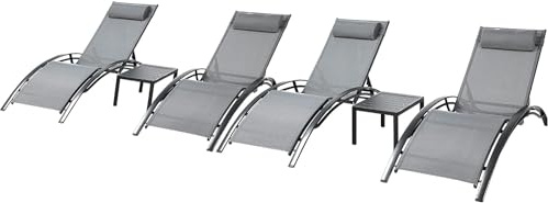 LIFERUN XXL Aluminium Sonnenliege 4er Set, stapelbare liegestuhl Garten, Mit Beistelltisch und Kopfkissen, Wetterfest, 5-Fach Verstellbare Rückenlehne, Geeignet für Gärten, Schwimmbäder, Strand, 4 PCS