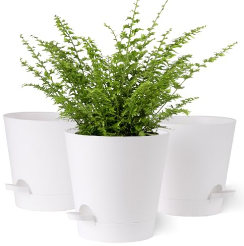 Gardrium Kunststoff Blumentopf Pflanzentopfs mit Untersetzer (17,8 cm) 3er-Set, Plastik Übertopf Kräutertopf mit Ablauflöchern, Rund Pflanzkübel für Innenbereich und Balkon, weiß