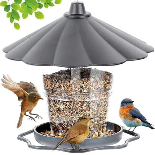 WLLKOO Vogelfutterstation, Vogelfutterspender für draußen zum Aufhängen, Vogelfutterspender Verstellbarer Futterspender mit stabilem Draht und Dach, Kunststoff, für Garten, Hinterhof, Terrasse