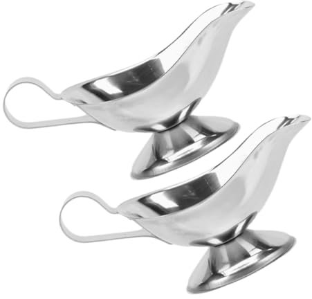MAGICLULU 2pcs Stainless Steel Sauce Boat Creamer Gravy Serving Boat for Kitchen Tableware for Pouring Sauces and Dressings at Dinners and Parties