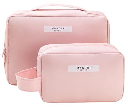 Kosmetiktasche, 2 Stück Make-up-Tasche Große Klein, wasserdichte Schminktasche für Damen und Mädchen(Rosa)