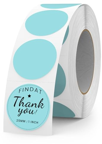 FINDAT Blau Thermo-Etiketten Rund 25 mm Drucker Aufkleber 500 Stück Blue | Für DIY, Name, Büro, Schule, Logo & QR-Code. Selbstklebend, Vinyl, wasserdicht, beschreibbar, Rolle