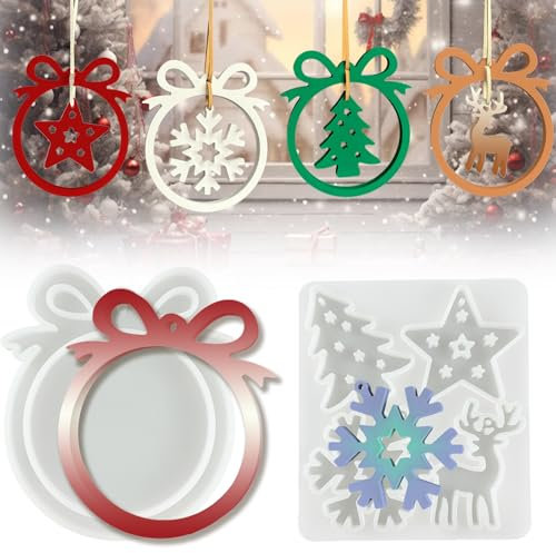 Weihnachtsanhänger Silikonform Weihnachten Silikonformen Gießformen Weihnachten Anhänger Gießform Gipsformen zum Gießen Weihnachten für Weihnachtsdeko Anhänger,Schneeflocke/Weihnachtsbaum/Sterne/Elch
