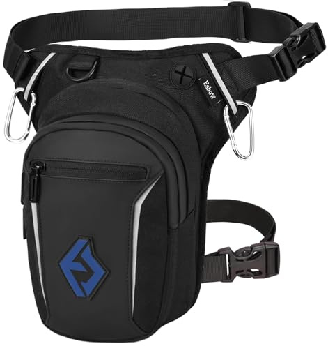 Eshow Pernera Moto Ampliable, Bolsa Pierna con Correas Ajustables y Tira Reflectante para Hombre y Mujer, Riñonera para Viajes Senderismo Ciclismo Montañismo Trabajo Deporte Negro