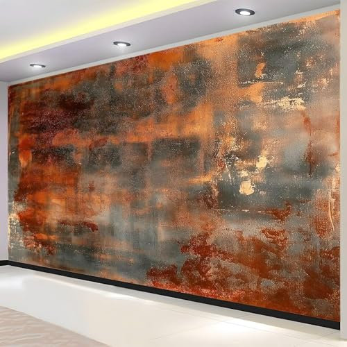 Fotomurales Decorativos Pared Metal Oxidado 350x256 cm Papel Pintado Tejido No Tejido Patrón Retro Industrial Fotomural 3D Mural Paredes Papel Tapiz Decoración Salón o Dormitorio a.3157