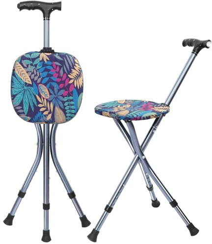Gehstock mit Sitz, ultraleichter Aluminiumrahmen & robuster Klapphocker zusammenklappbares Design, ideal für Outdoor-Aktivitäten，tragbarer Gehstock für Erwachsene，Klappsitz