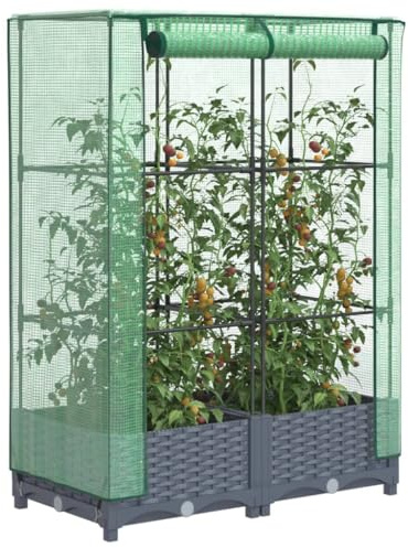 Myheimly Hochbeet mit Gewächshaus-Aufsatz Rattan-Optik，Pflanzbeet mit Eisenrohr-Rahmen, Gemüsebeet für Garten Terrasse Balkon, Pflanzkasten Frühbeet, 80x40x123 cm