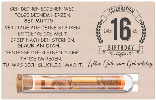 Otuuz 16. Geburtstag Geschenkset mit Reagenzglas und Holzkarte mit Gravur | Geburtstag Geschenk für Mädchen Jungen, Geburtstag Geld Gutschein, Verpackung, Geschenkverpackung