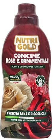 NutriGold® concime Rose e Fiori | Fertilizzante per Rose, Fiori e Piante Fiorite - Stimola Fioriture Ricche dai Colori Intensi - Nutrienti 100% Naturali a Km0 - Formato Solido da 700g + 50g Omaggio