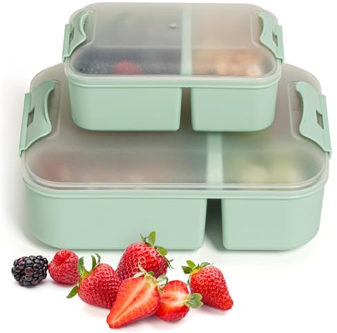Hausfelder Brotdose mit Fächern 2er Set - Brotdosen mit Trennfächern für Kinder & Erwachsene, Lunchbox klein & groß, BPA-frei (Mintgrün)
