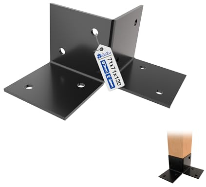 GeZu Impex Pergola Floor Bracket 71 x 71 mm | Powder Coated Black Wooden Pergola Kit Floor Plates Ground Fixing Floor Support Post Connector Bracket
