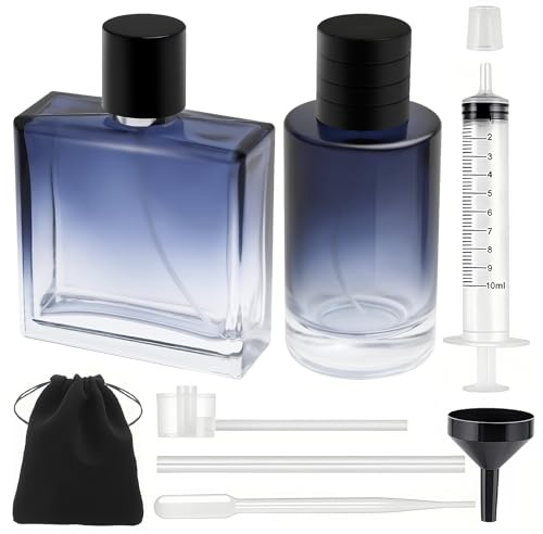 Maxumille 2Pcs 100ml Perfume Atomiser Refillable, Glass Travel Perfume Bottle, Empty Spray Bottle with Velvet Pouch for Travel Home