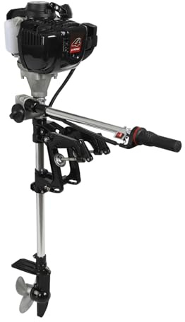 YUNRUX Außenbordmotor 4-Takt Benzin-Bootsmotor 0.7L Außenbordmotor CDI-Zündanlage Außenborder Luftkühlung Benzinmotor 5.5HP Bootsmotor 360-Grad-Drehung für Schlauchboote Tragfähigkeit 250KG