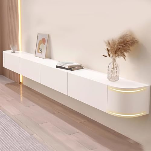 Meuble TV moderne flottant - Console multimédia murale avec tiroirs - Meuble TV élégant pour salon - Finition blanche - 140 cm