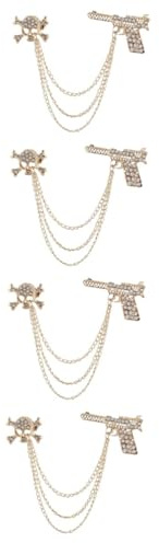 CLISPEED 4 Pièces Broche Crâne Vintage Dorée avec et Chaîne à Épingle de Chemise pour Costume Homme et Femme Clip Décoratif et Sûr