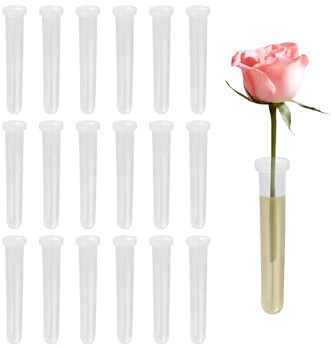 SYEYCW 18 Stück Transparent Blumenröhrchen, Kunststoff Reagenzgläser für Blumen, Wasserröhrchen für Blumen mit Kappen, Reagenzglas Vase zum Frischhalten, Blumenröhrchen für Blumenarrangements