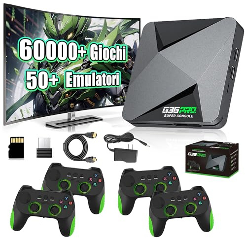 G36 Pro Console per videogiochi retrò,60000+ giochi,50+ emulatori,console EmuELEC 4.3+Android 9.0 con doppio sistema,con 4 controller wireless a 2,4 GHz,console per videogiochi HD plug&play (128G)
