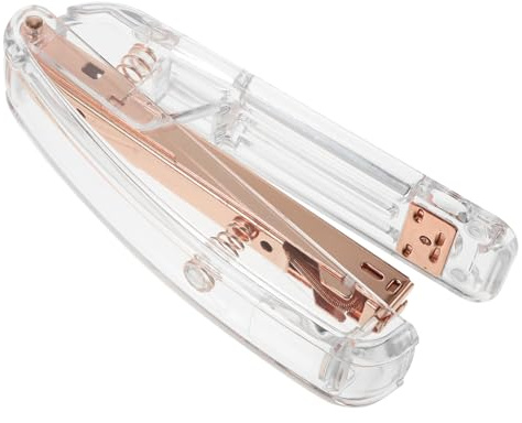 TEHAUX Cucitrice Trasparente Portatile Leggera per Studenti e Ufficio Spillatrice Compatta in Plastica Puntatrici Stabili per Libri e Documenti Design Semplice ed Elegante Rosa Dorato