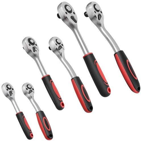 CHUENHEI 6-Teiliges Umschaltknarre Set 1/2 Zoll, 3/8 Zoll, 1/4 Zoll Ratsche, 24 Zähne und 72 Zähne Knarre Antrieb, Ratschenschlüssel Set mit Drehmoment für Kfz Werkzeug