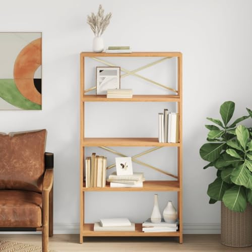 NIVVHOH Regal mit 5 Böden, Bookshelf Eckregal Bücherschrank Würfelregal Geeignet für Schlafzimmer Studie Büro Wohnzimmer 80x30x146 cm Massivholz Eiche