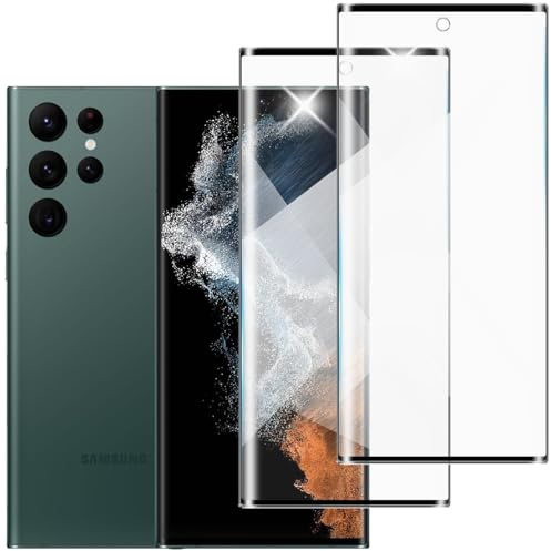 [2 Piezas] Protector Pantalla para Samsung Galaxy S22 Ultra Cristal Templado,3D Curved,Dureza 9H,Antihuellas,Sin Burbujas,Antiarañazos,Cristal Templado Alta Definicion
