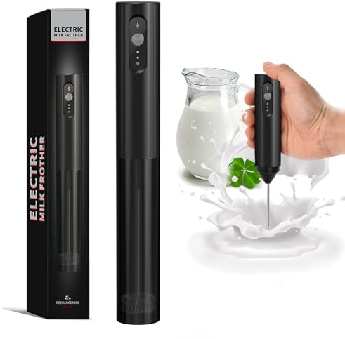 HOTUT Mousseur à Lait Électrique Rechargeable, Batteur à Mousse à Main avec Fouet en Acier Inoxydable, Mini Fouet en Acier Inoxydable pour Café, Latte, Cappuccino, Matcha, Noir