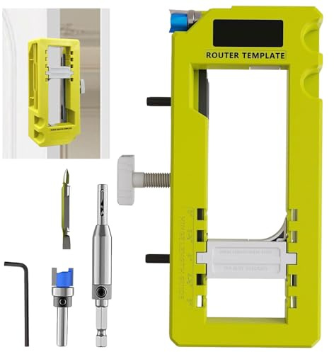 Wxeadu Door Hinge Jig, Plastic Door Hinge Jig For Router, Adjustable Door Latch Installation Kit, Door Jigs for Hinge And Handles, Hinge Router Jig fits 3”To 5” Length and 1/4”Or 5/8”Thickness(Yellow)
