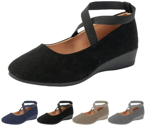 Generisch Ballerines élégantes pour femme avec lanières : chaussures plates avec sangle croisée élastique - Chaussures basses élégantes à bout en dentelle - Chaussures de soirée confortables et douces