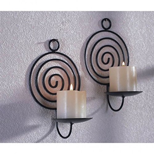 Gravidus Metall Wandkerzenhalter im 2er Set, Spiral Design, ideale Stumpenkerzen Halter Schwarz, 10x21x12,5 cm