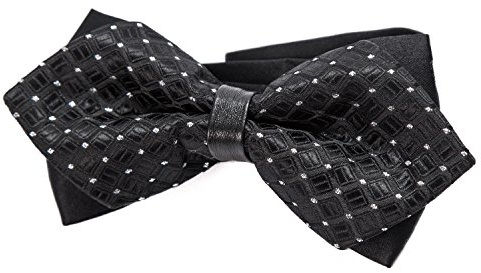 DonDon Pajarita para Hombre en retro look punta de diamante elegante con gancho con nudo y ajustable - negro brillante con argénteo puntos