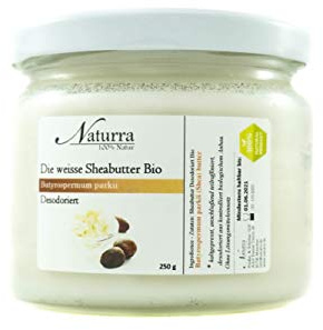 Naturra weisse Bio Sheabutter 250g Glas desodoriert aus biologischem Anbau kba