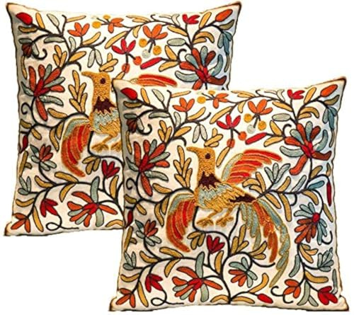 ZUODU Lot de 2 housses de coussin 45 x 45 cm avec broderie d'oiseaux de style chinois – (ensemble de 2 coussins en forme d'oiseau)