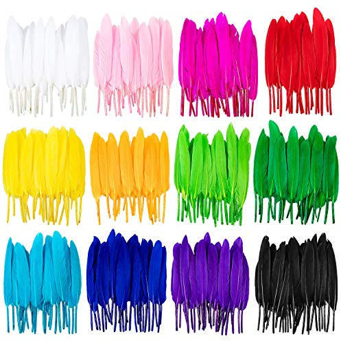 Whaline 360 Pcs Colorful Feathers, 12 Colors Crafts Goose Feathers for DIY Earrings Craft Home Wedding Baby Shower Decorations (4-6 Inch)