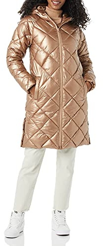 Amazon Essentials Piumino Invernale da Donna, Pesante, Trapuntato, Lunghezza al Ginocchio, Color Tortora Metallizzato, M