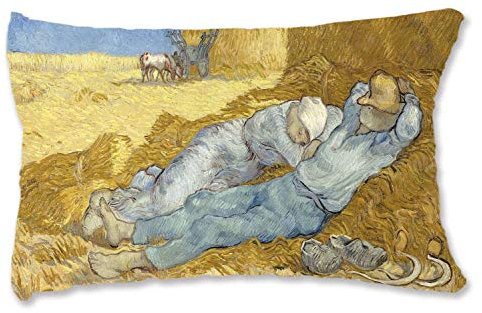 BONNIU Decorative Sleep Pillow Case Cover with Zipper 50X75 cm Velvet Pillow Protector Queen Size Human Art - Van Gogh - Noon Rest From After Millet VG046