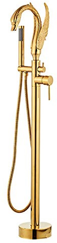 Shower Set Schwan Freistehende Armatur Badewanne Einzelgriff Standarmatur Freistehende Wannenarmatur Messing Standarmatur Badewannenarmatur mit Handbrause und 360° Drehen Auslauf,Gold