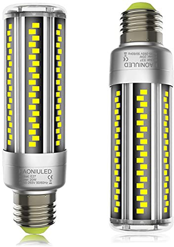 HAONIULED LED-Leuchtmittel E27, 20 W, Kaltweiß, 6500 K, 2500 lm, entspricht Halogen 250 W, Maislampe, nicht dimmbar – 2 Stück