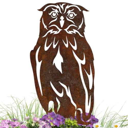 Gartenstecker Eule aus Metall – Rostfigur 30 cm hoch, Gesamthöhe 45 cm – Wetterfeste Edelrost Gartendeko für Garten, Balkon & Terrasse – Handgefertigte Tierfigur
