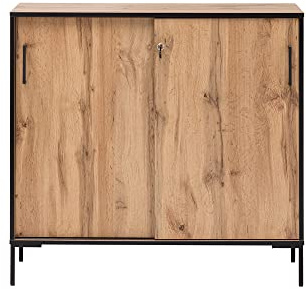 Lomadox Büroschrank abschließbar in Eiche Landhaus Nb. mit Schiebetüren, B/H/T: 100,1/96,6/41 cm