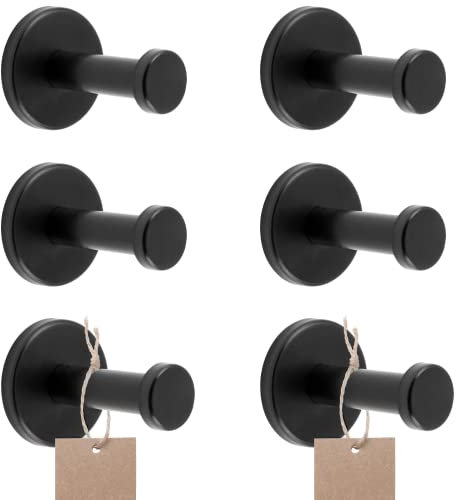 Cionyce 6 Stück Badezimmer-Handtuchhaken, schwarzer Edelstahl, Wandmontage, Bademantelhaken, runde Kleiderhaken, robuster Kleiderbügel für Badezimmer, Schlafzimmer, Wohnzimmer, Büro (5,1 cm)